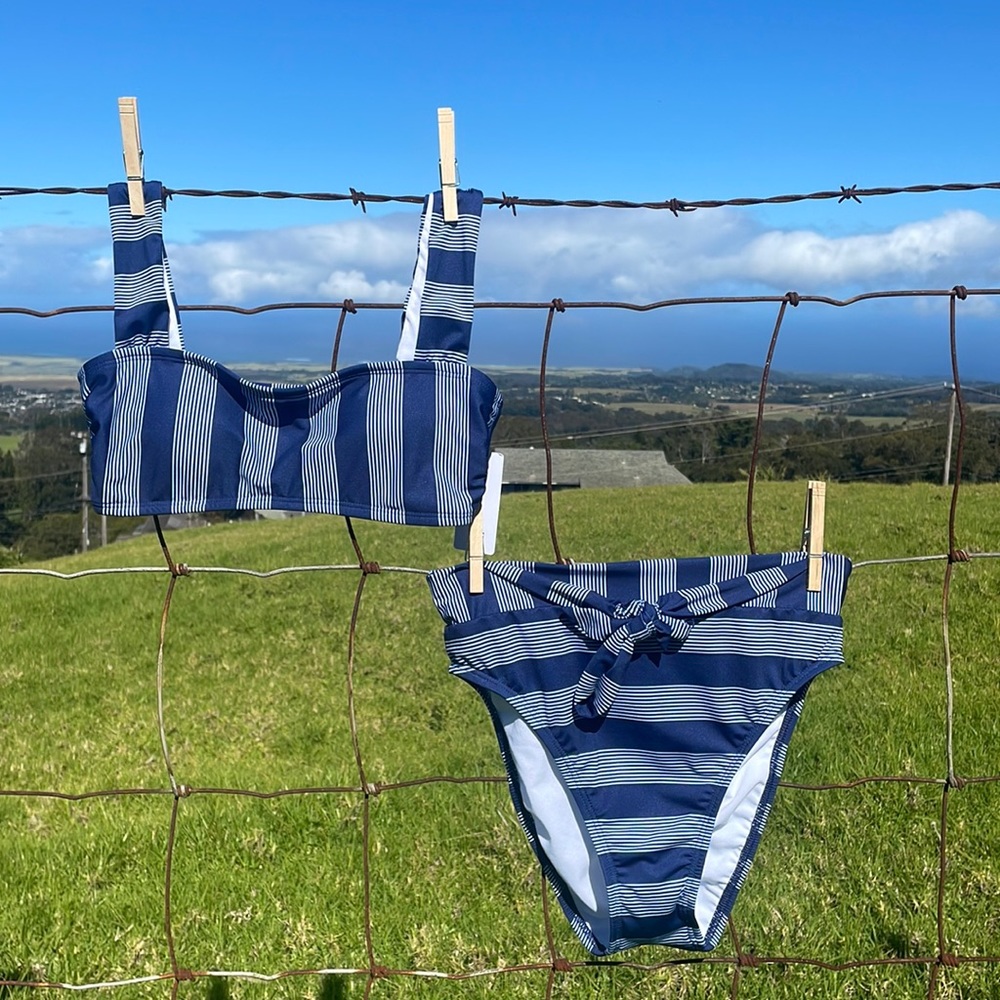 Splendid Anthropologie Blue Striped Bikini High Waist Hi Cut NWT S